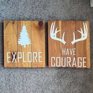 Inspiring Wooden Wall Art Set - Explore & Courage